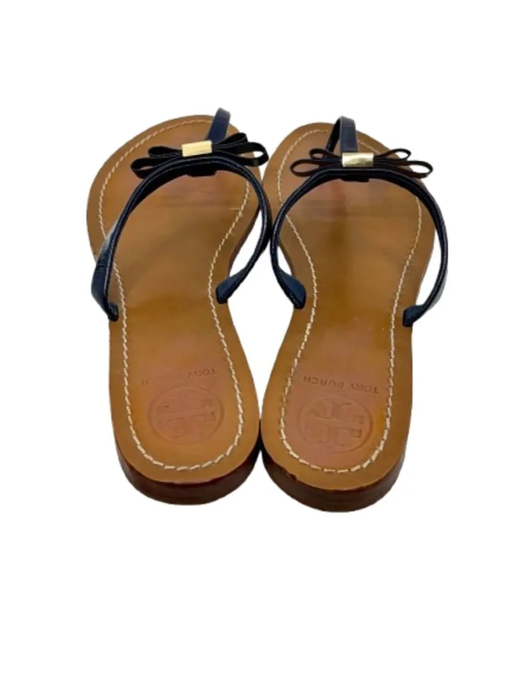 TORY BURCH~Leighanne Bow~NAVY BLUE LEATHER SANDAL Size 10